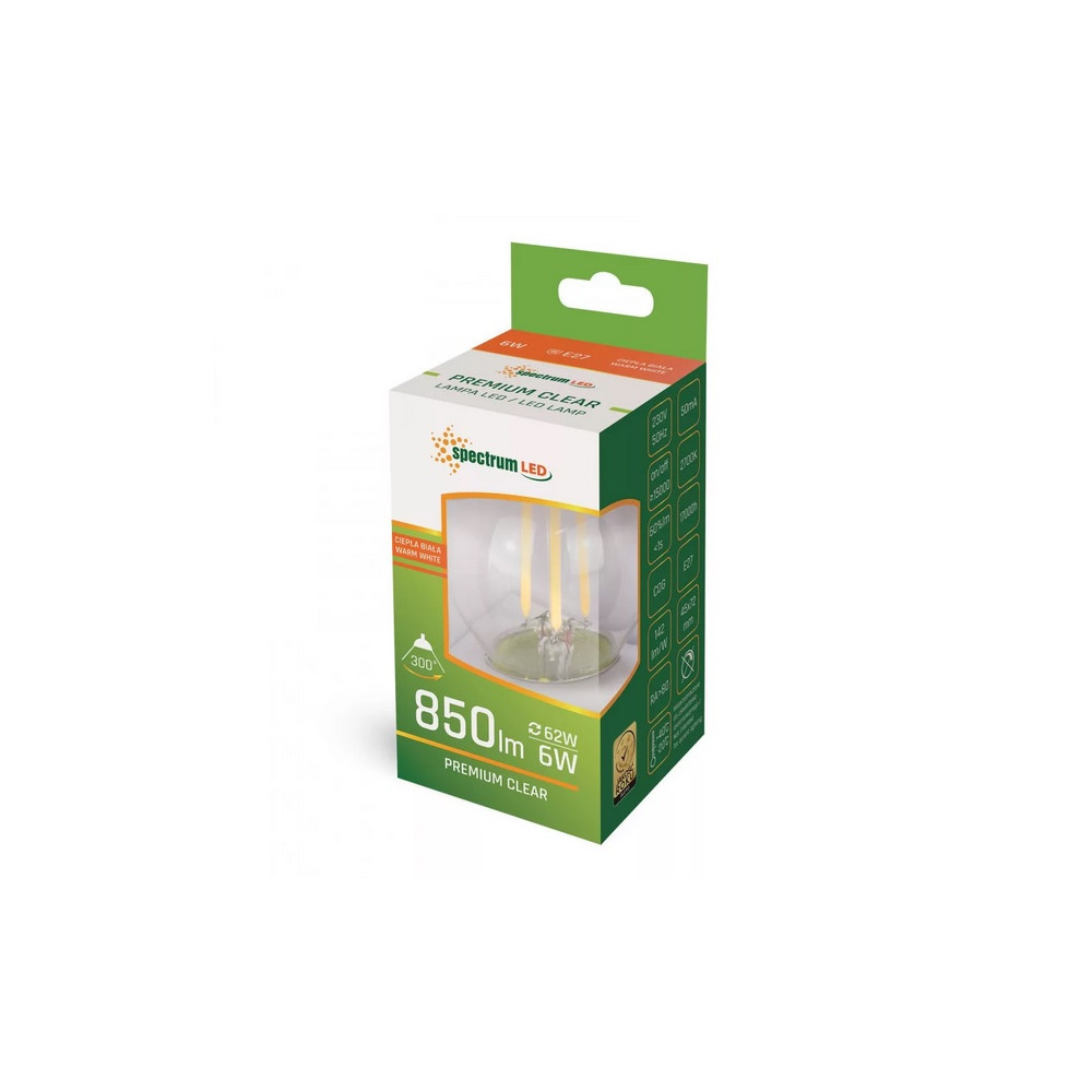 SpectrumLED Premium Clear COG 6W=65W E27 LED kisgömb izzó, természetes fehér 2évG WOJ14397_5_5W