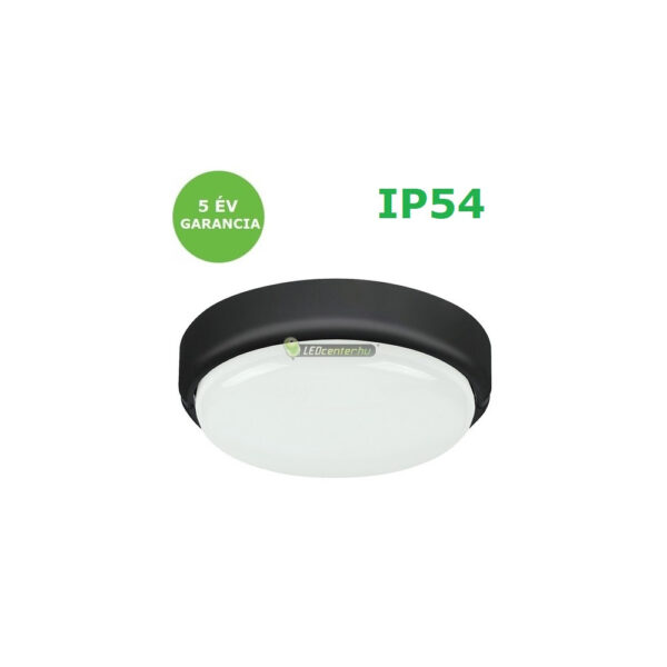 Rábalux HORT fekete kerek IP54 LED kültéri mennyezeti lámpa, 15W, természetes fehér