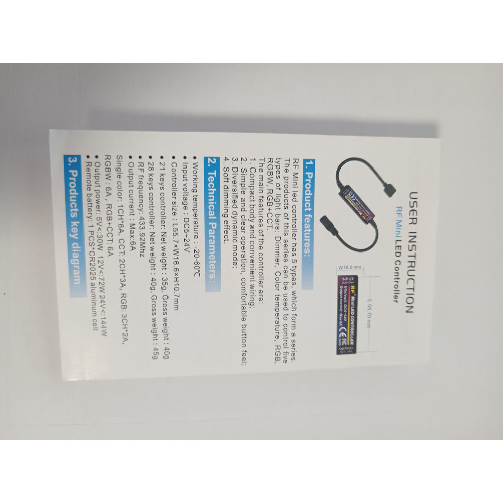 LUNA-11 LED RF mini RGB(W) dimmer, távirányítóval, DC12V/72, DC24V/144W