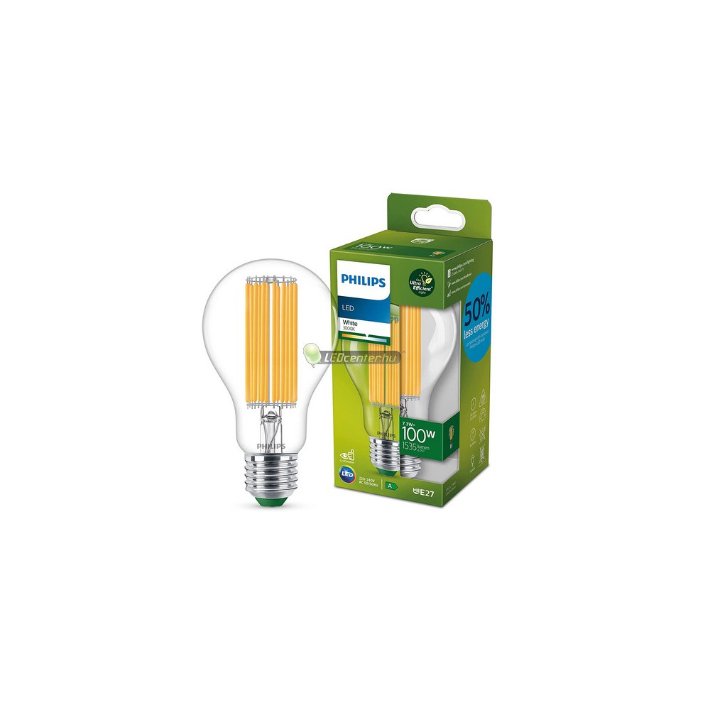 Philips ultrahatékony E27 LED körte 7,3W, 1535 lumen, melegfehér fényforrás