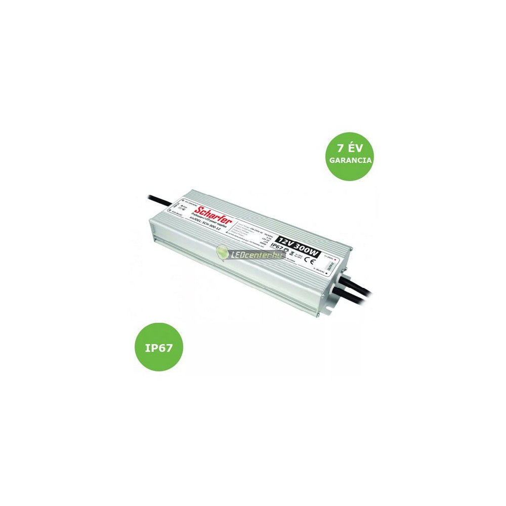 Scharfer IP67 LED tápegység 300W 12V fémházas vízálló stabilizált