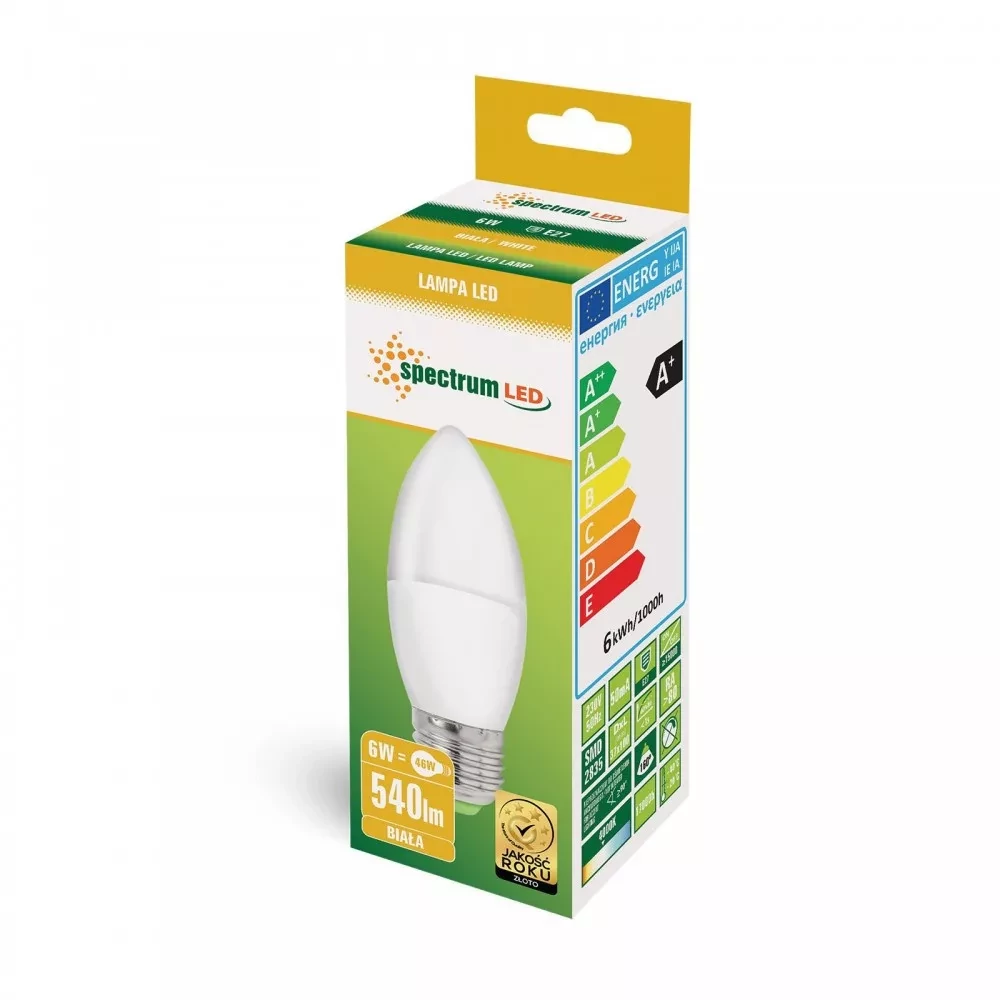 SpectrumLED 6W 540 lumen E27 LED gyertya izzó, természetesfehér WOJ14352